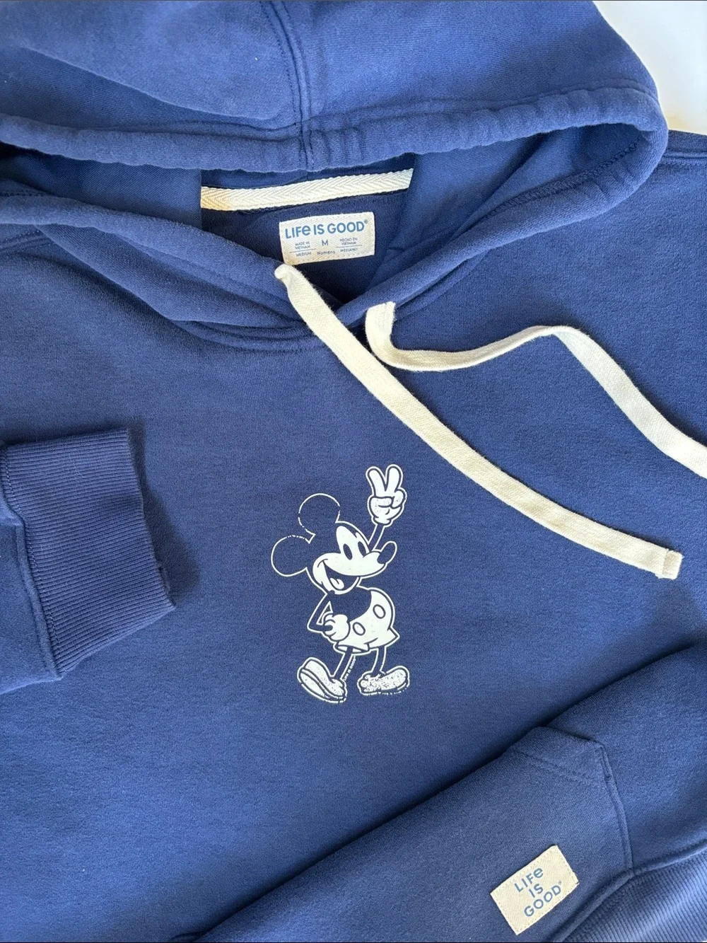 Rare Life Is Good Mickey Mouse Hoodie‎ Sweatshirt Navy Blue Women’s Medium NEW